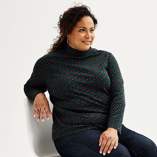  Plus Size Croft & Barrow® Essential Long-Sleeve Mockneck Top