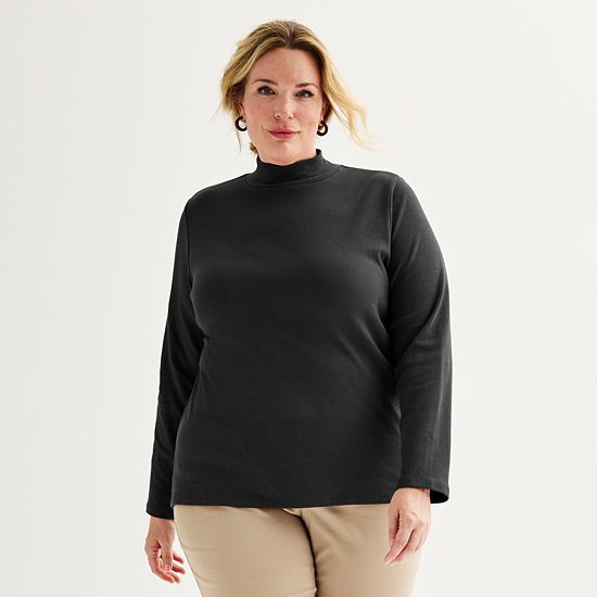  Plus Size Croft & Barrow® Essential Long-Sleeve Mockneck Top