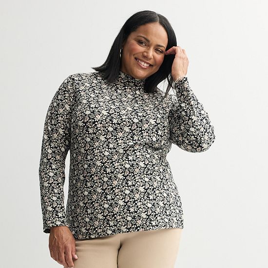  Plus Size Croft & Barrow® Essential Long-Sleeve Mockneck Top