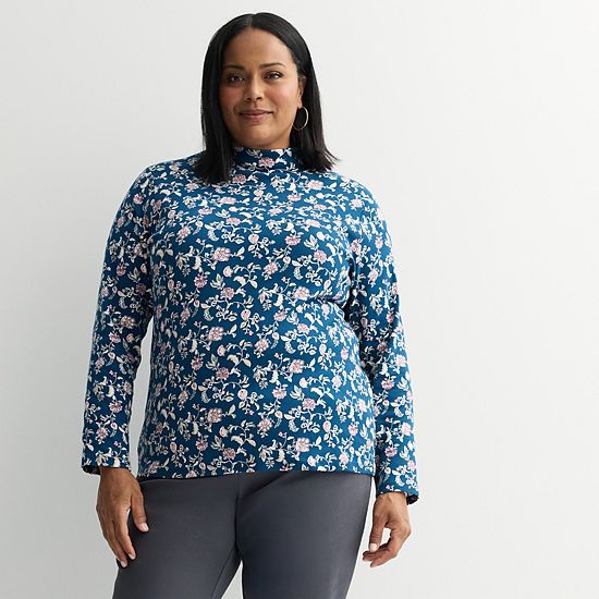  Plus Size Croft & Barrow® Essential Long-Sleeve Mockneck Top