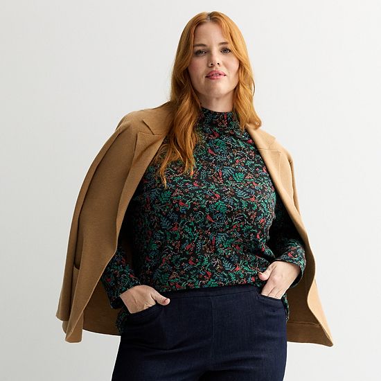  Plus Size Croft & Barrow® Essential Long-Sleeve Mockneck Top