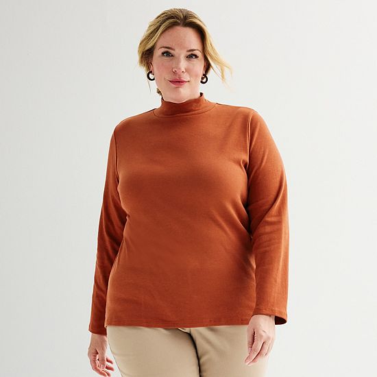 Plus Size Croft & Barrow® Essential Long-Sleeve Mockneck Top
