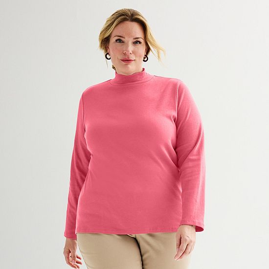  Plus Size Croft & Barrow® Essential Long-Sleeve Mockneck Top