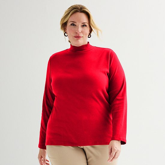  Plus Size Croft & Barrow® Essential Long-Sleeve Mockneck Top