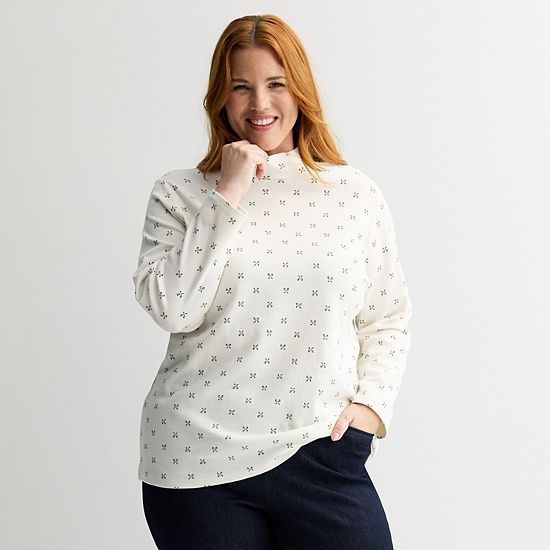  Plus Size Croft & Barrow® Essential Long-Sleeve Mockneck Top