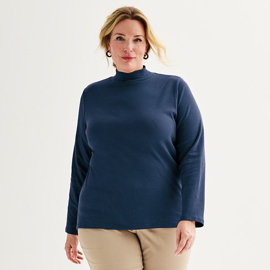  Plus Size Croft & Barrow® Essential Long-Sleeve Mockneck Top