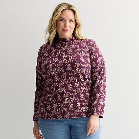  Plus Size Croft & Barrow® Essential Long-Sleeve Mockneck Top