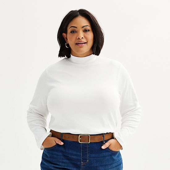  Plus Size Croft & Barrow® Essential Long-Sleeve Mockneck Top