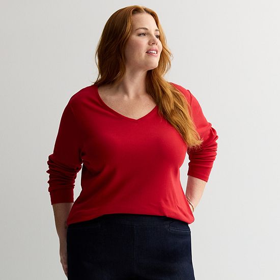  Plus Size Croft & Barrow® Essential V-Neck Top
