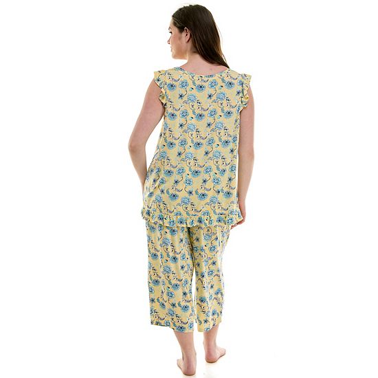  Plus Size Croft & Barrow® 2-Piece Ruffle Sleeveless Pajama Top & Capri Pants Sleep Set