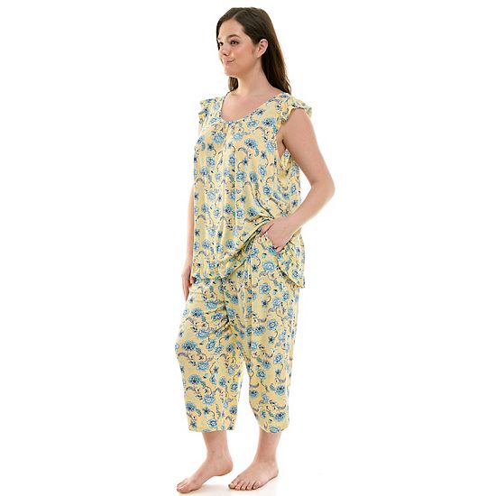  Plus Size Croft & Barrow® 2-Piece Ruffle Sleeveless Pajama Top & Capri Pants Sleep Set
