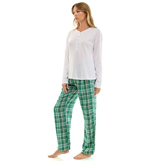  Women's Croft & Barrow® Henley Pajama Top & Flannel Pajama Bottoms Set