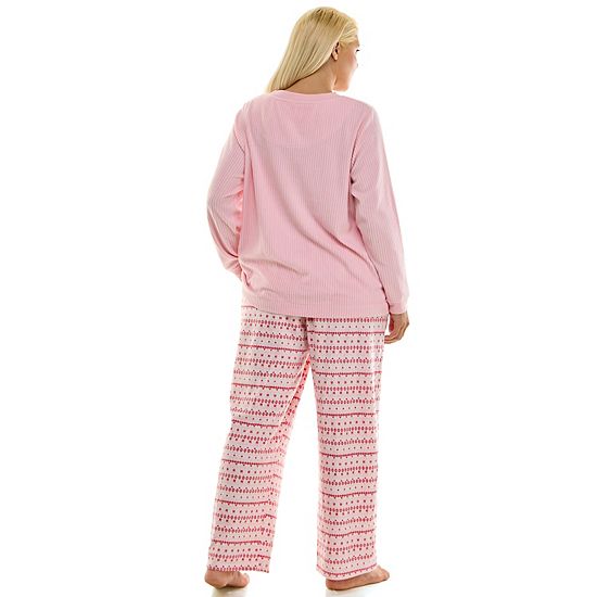  Plus Size Croft & Barrow® 2-pc. Cozy Ribbed Pajama Top & Printed Pajama Bottoms Set