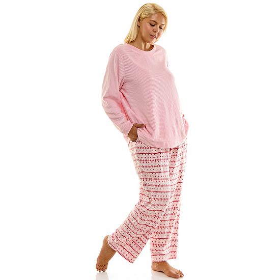  Plus Size Croft & Barrow® 2-pc. Cozy Ribbed Pajama Top & Printed Pajama Bottoms Set