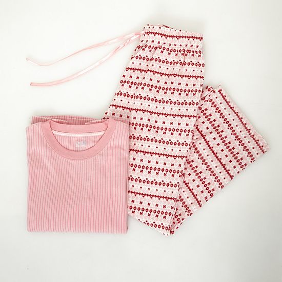  Plus Size Croft & Barrow® 2-pc. Cozy Ribbed Pajama Top & Printed Pajama Bottoms Set