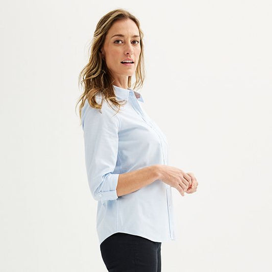  Petite Croft & Barrow® Essential One Pocket Button Down Shirt