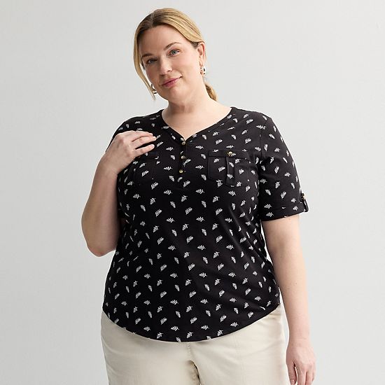  Plus Croft & Barrow® Elbow Sleeve Utility Henley Top
