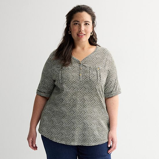  Plus Croft & Barrow® Elbow Sleeve Utility Henley Top