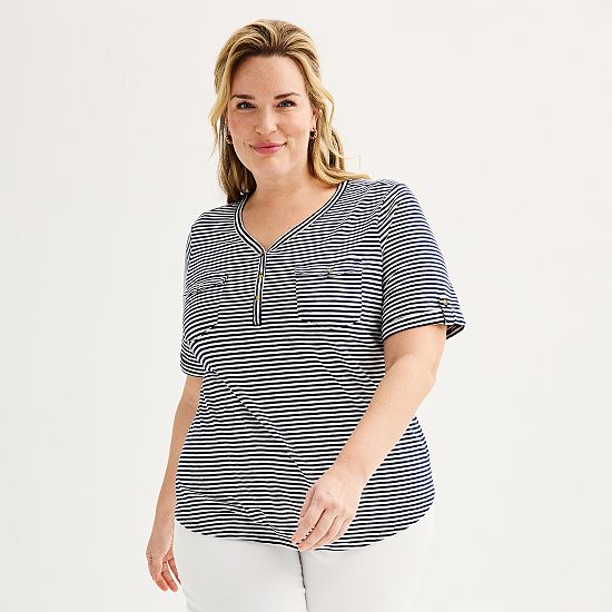  Plus Croft & Barrow® Elbow Sleeve Utility Henley Top