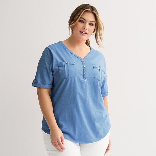  Plus Croft & Barrow® Elbow Sleeve Utility Henley Top