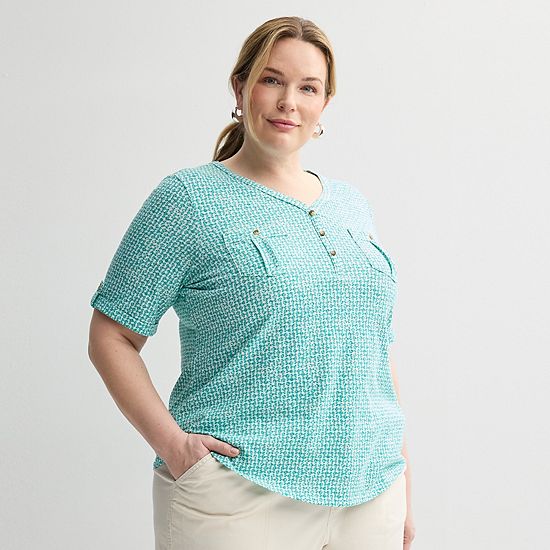  Plus Croft & Barrow® Elbow Sleeve Utility Henley Top