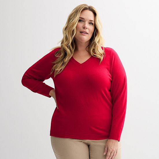  Plus Size Croft & Barrow® Extra Soft V-Neck Sweater