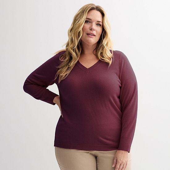  Plus Size Croft & Barrow® Extra Soft V-Neck Sweater