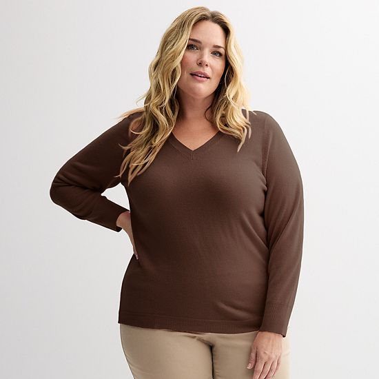  Plus Size Croft & Barrow® Extra Soft V-Neck Sweater