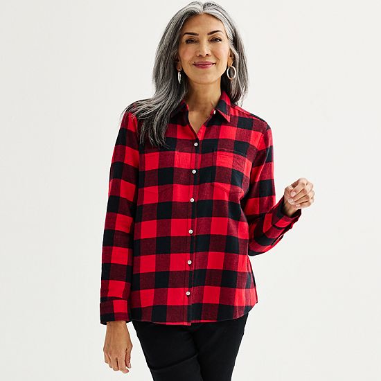  Petite Croft & Barrow® The Extra Soft Plaid Flannel Shirt