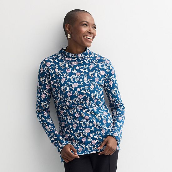  Petite Croft & Barrow® Long Sleeve Mockneck Top