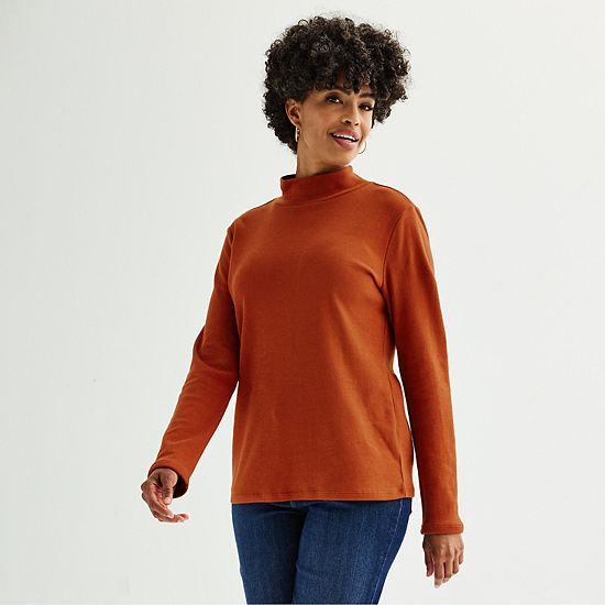  Petite Croft & Barrow® Long Sleeve Mockneck Top