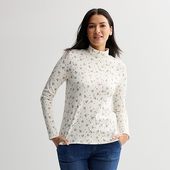  Petite Croft & Barrow® Long Sleeve Mockneck Top