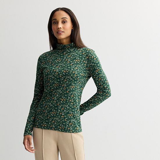  Petite Croft & Barrow® Long Sleeve Mockneck Top