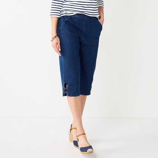  Women's Croft & Barrow® Lattice-Hem Pull-On Mid-Rise Skimmer Jeans
