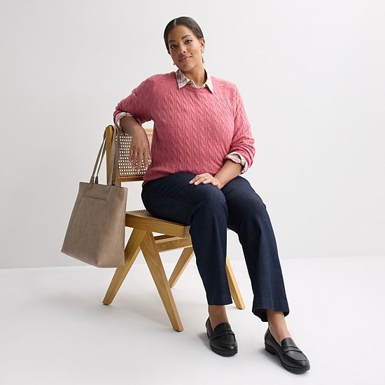  Plus Size Croft & Barrow® The Extra Soft Cabled Crew Neck Sweater