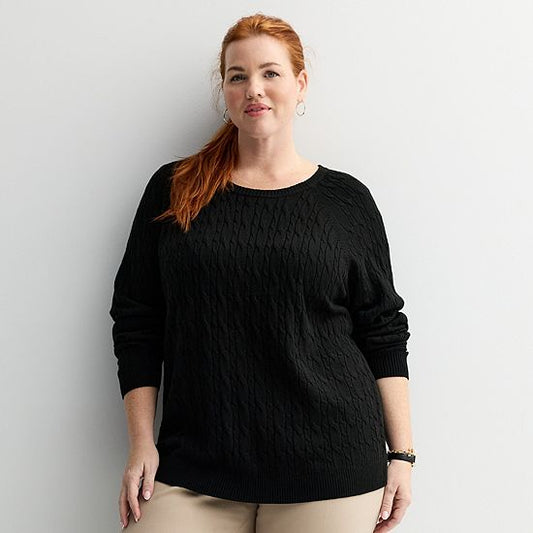  Plus Size Croft & Barrow® The Extra Soft Cabled Crew Neck Sweater