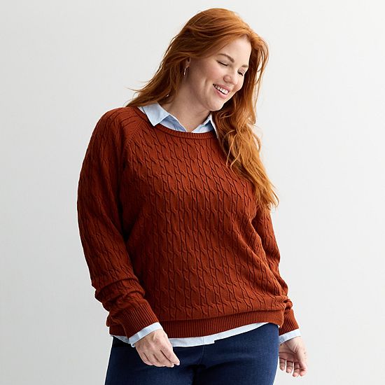  Plus Size Croft & Barrow® The Extra Soft Cabled Crew Neck Sweater