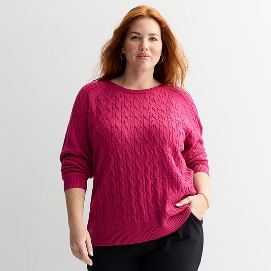  Plus Size Croft & Barrow® The Extra Soft Cabled Crew Neck Sweater