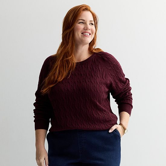  Plus Size Croft & Barrow® The Extra Soft Cabled Crew Neck Sweater