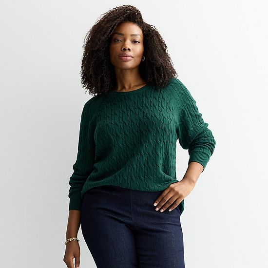  Plus Size Croft & Barrow® The Extra Soft Cabled Crew Neck Sweater