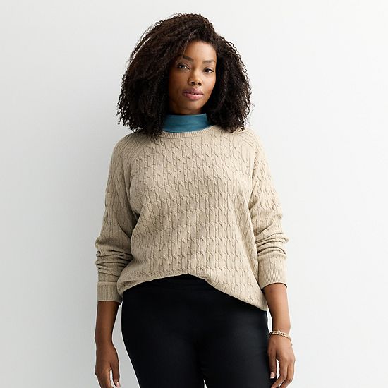  Plus Size Croft & Barrow® The Extra Soft Cabled Crew Neck Sweater