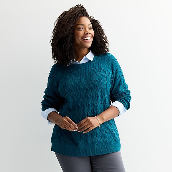  Plus Size Croft & Barrow® The Extra Soft Cabled Crew Neck Sweater