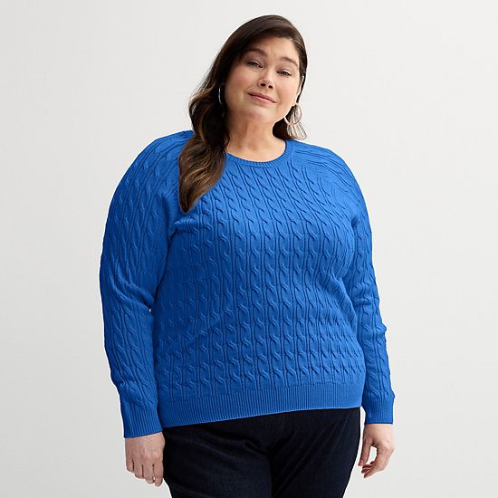  Plus Size Croft & Barrow® The Extra Soft Cabled Crew Neck Sweater