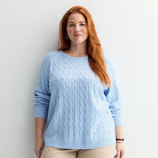  Plus Size Croft & Barrow® The Extra Soft Cabled Crew Neck Sweater