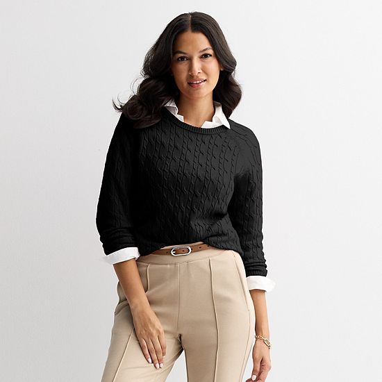  Women's Croft & Barrow® The Extra Soft Cabled Crew Neck Sweater