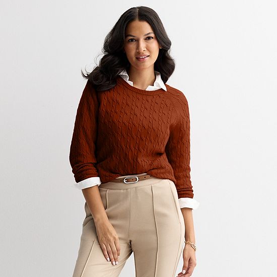  Women's Croft & Barrow® The Extra Soft Cabled Crew Neck Sweater