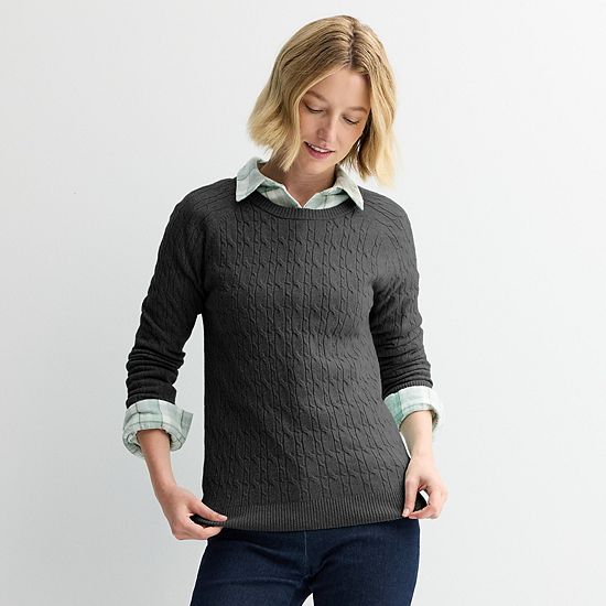  Women's Croft & Barrow® The Extra Soft Cabled Crew Neck Sweater