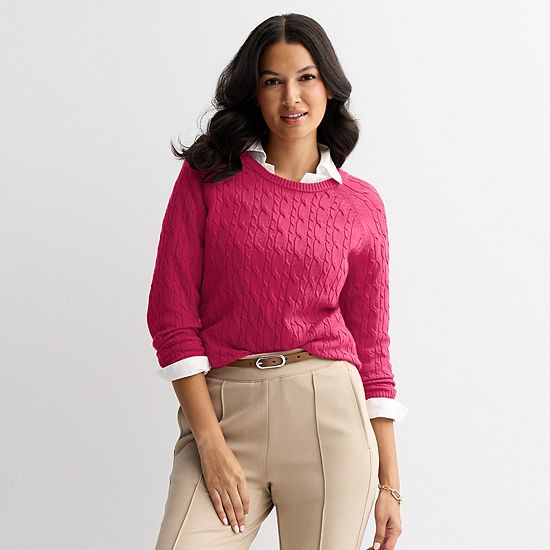  Women's Croft & Barrow® The Extra Soft Cabled Crew Neck Sweater