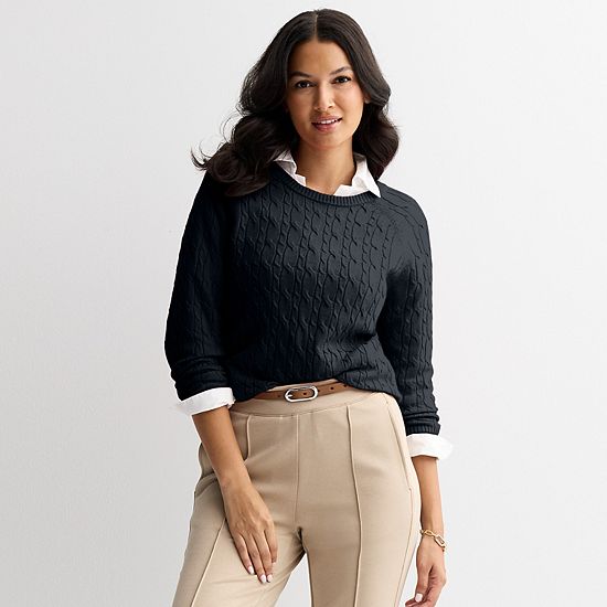  Women's Croft & Barrow® The Extra Soft Cabled Crew Neck Sweater