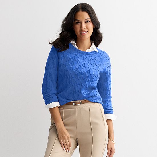  Women's Croft & Barrow® The Extra Soft Cabled Crew Neck Sweater